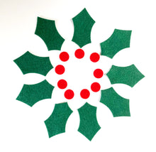 Load image into Gallery viewer, Felt Holly and Berries, Felt Die Cut Christmas Holly Leaves