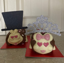 Load image into Gallery viewer, Caterpillar Cake Top Hat & Tiara Cake Toppers, Glitter Wedding Cake Topper