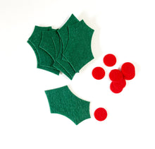 Load image into Gallery viewer, Felt Holly and Berries, Felt Die Cut Christmas Holly Leaves