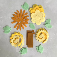 Load image into Gallery viewer, Yellow Felt Flower Buttonhole Kit, Die cut felt flowers
