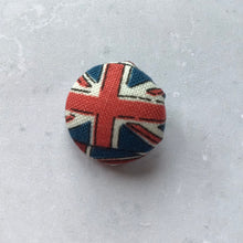 Load image into Gallery viewer, Union Jack Buttons, fabric covered buttons, London, Union Jack, King Charles, Great Britain flag, handmade buttons, buttons
