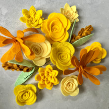 Load image into Gallery viewer, Yellow Felt Flower Buttonhole Kit, Die cut felt flowers
