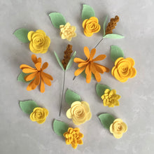 Load image into Gallery viewer, Yellow Felt Flower Buttonhole Kit, Die cut felt flowers
