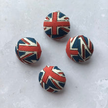 Load image into Gallery viewer, Union Jack Buttons, fabric covered buttons, London, Union Jack, King Charles, Great Britain flag, handmade buttons, buttons
