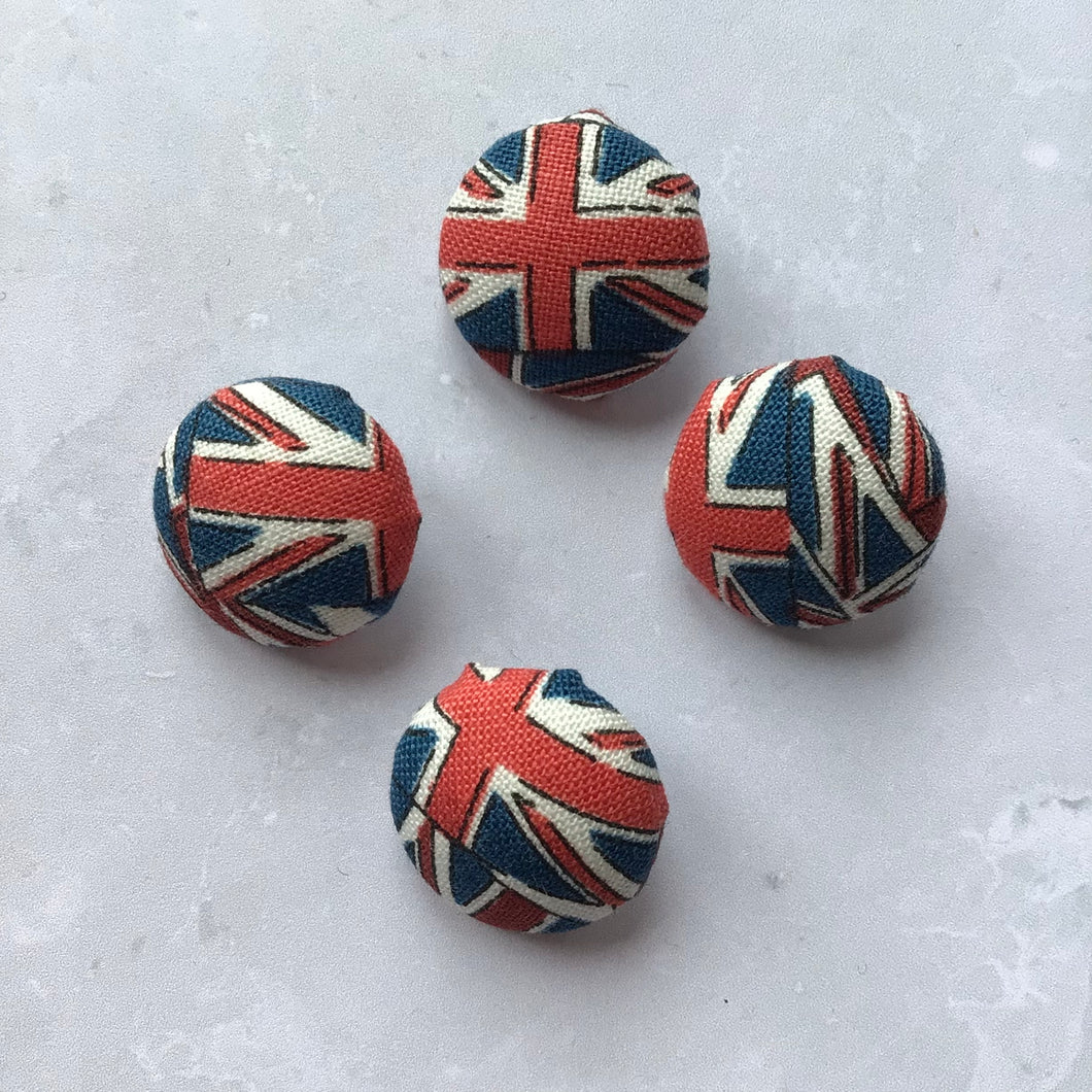 Union Jack Buttons, fabric covered buttons, London, Union Jack, King Charles, Great Britain flag, handmade buttons, buttons