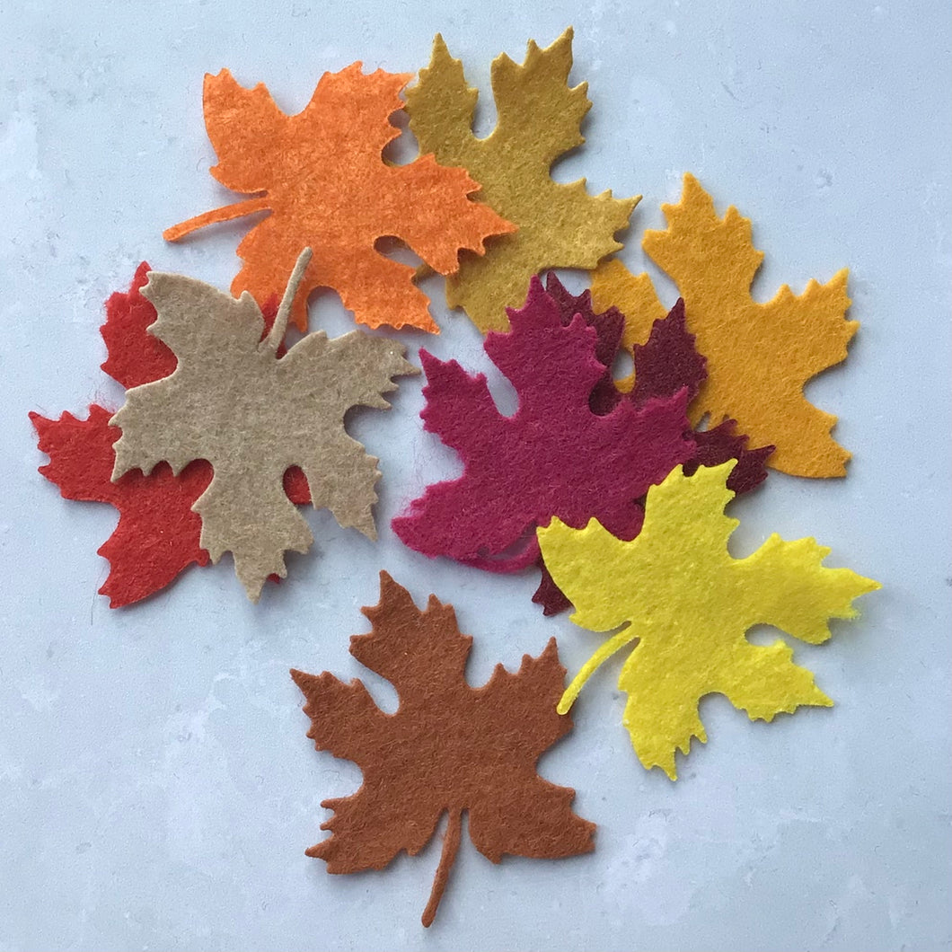 Medium Autumn Felt Maple Leaves, Die cut maple leaves, Felt Autumn Leaves