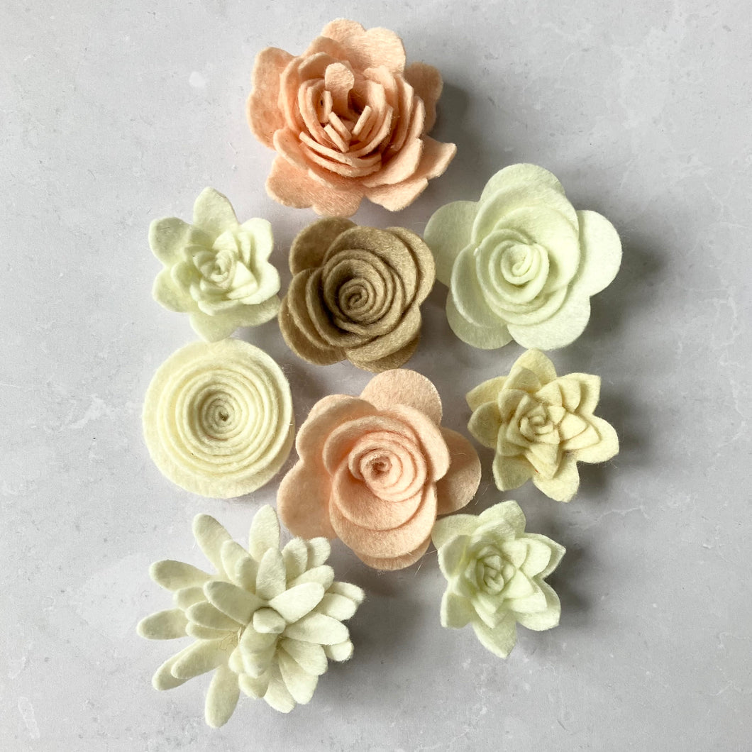 Ready Made Felt Flowers, Peaches and Creams