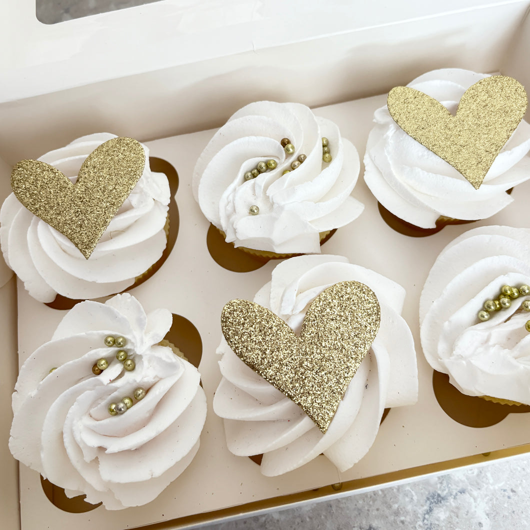 Heart Cupcake Toppers, Swirly Glitter Cupcake Charms