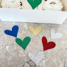 Load image into Gallery viewer, Heart Cupcake Toppers, Swirly Glitter Cupcake Charms
