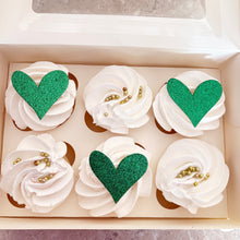 Load image into Gallery viewer, Heart Cupcake Toppers, Swirly Glitter Cupcake Charms
