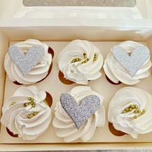 Load image into Gallery viewer, Heart Cupcake Toppers, Swirly Glitter Cupcake Charms

