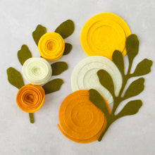 Load image into Gallery viewer, Yellow Felt Ranuncula Flowers | Yellow die cut felt flowers
