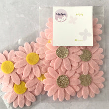Load image into Gallery viewer, Pink Daisy Flowers, LARGE, Die Cut Felt Daisies, Champagne Glitter Centres
