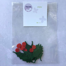 Load image into Gallery viewer, English Felt Holly and Berries, Felt Die Cut Christmas Holly Leaves
