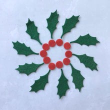 Load image into Gallery viewer, English Felt Holly and Berries, Felt Die Cut Christmas Holly Leaves

