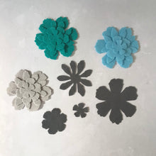 Load image into Gallery viewer, Large Teal &amp; Grey Felt Flowers, Felt Die Cut Flowers
