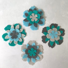 Load image into Gallery viewer, Large Teal &amp; Grey Felt Flowers, Felt Die Cut Flowers
