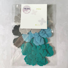 Load image into Gallery viewer, Large Teal &amp; Grey Felt Flowers, Felt Die Cut Flowers

