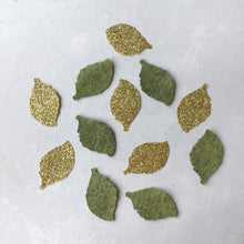 Load image into Gallery viewer, Gold &amp; Green Felt Rose Leaves, Die Cut Felt Leaves
