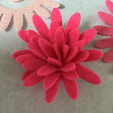 Load image into Gallery viewer, Pink Felt Chrysanthemums, Felt Die Cut Chrysanthemum Flowers
