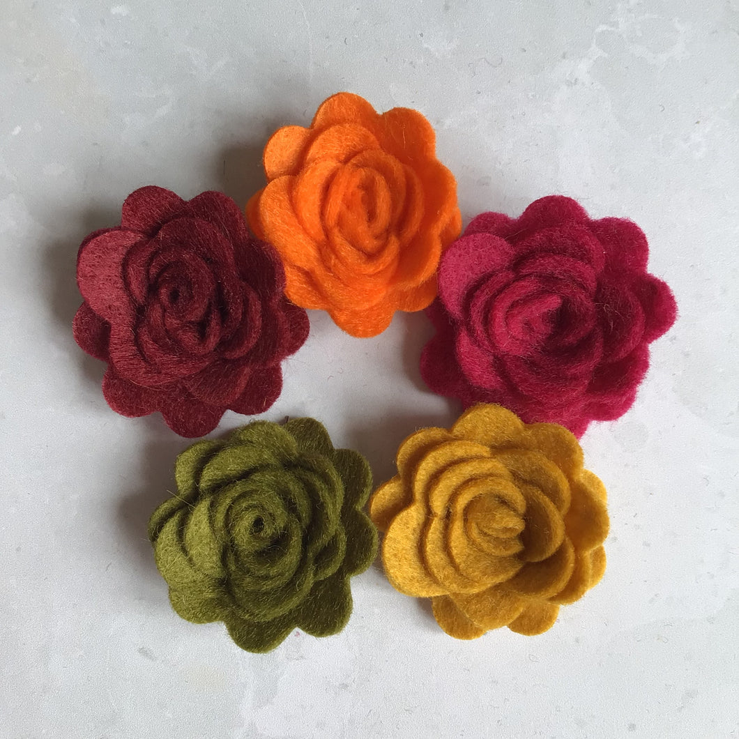 Autumn Felt Roses, Die cut felt flowers, 3D Roll Up flower