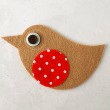 Load image into Gallery viewer, Felt Die Cut Retro Robins, LARGE, with Red Polka Dot Breast, Christmas Robins
