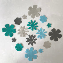 Load image into Gallery viewer, Large Teal &amp; Grey Felt Flowers, Felt Die Cut Flowers
