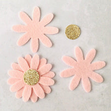 Load image into Gallery viewer, Pink Daisy Flowers, LARGE, Die Cut Felt Daisies, Champagne Glitter Centres
