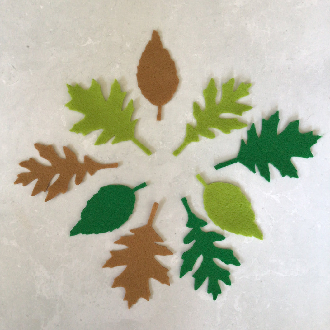 Large Green & Brown Felt Leaves, Die Cut felt leaves