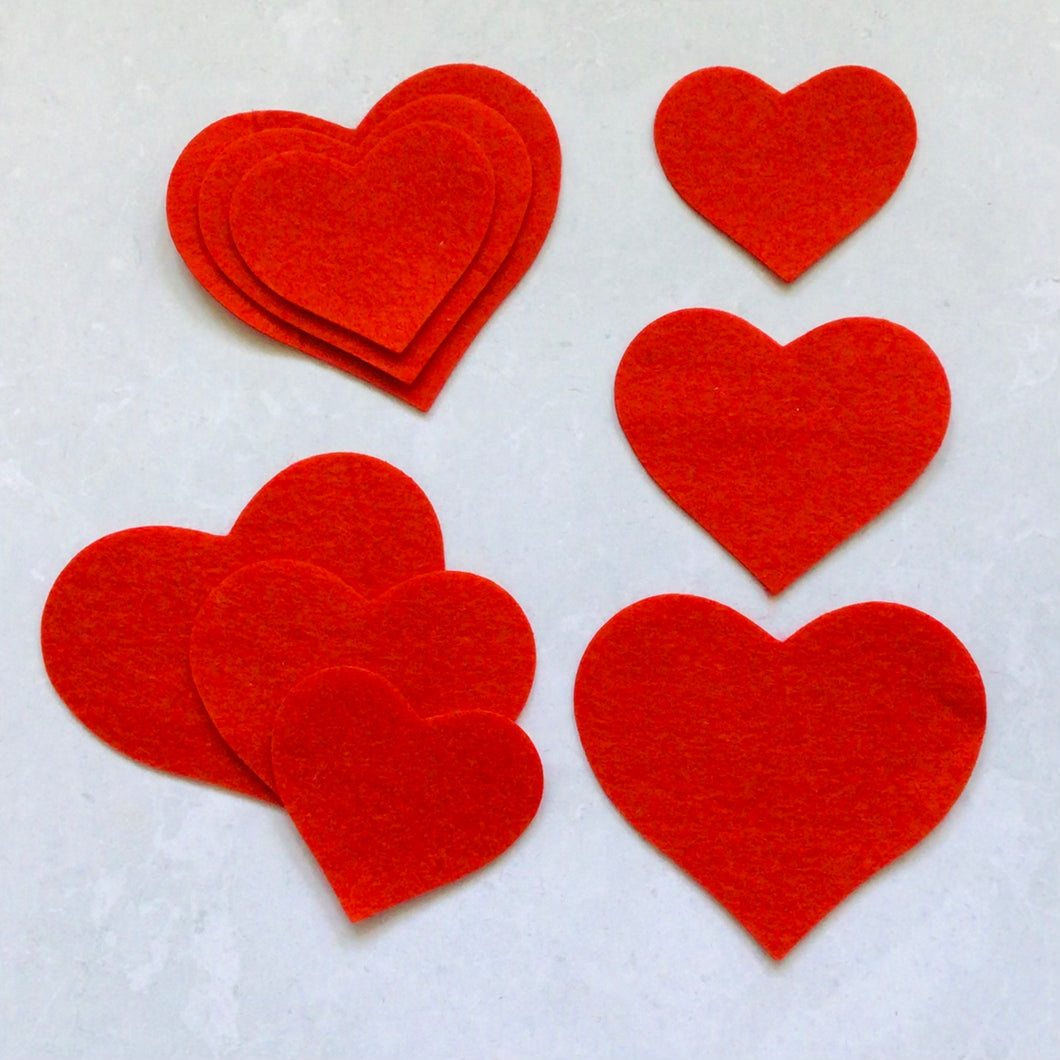 Red Felt Hearts, Multi Size Pack, Die Cut Felt Hearts