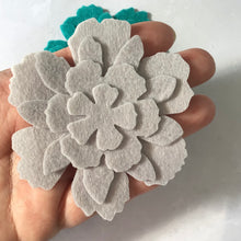 Load image into Gallery viewer, Large Teal &amp; Grey Felt Flowers, Felt Die Cut Flowers
