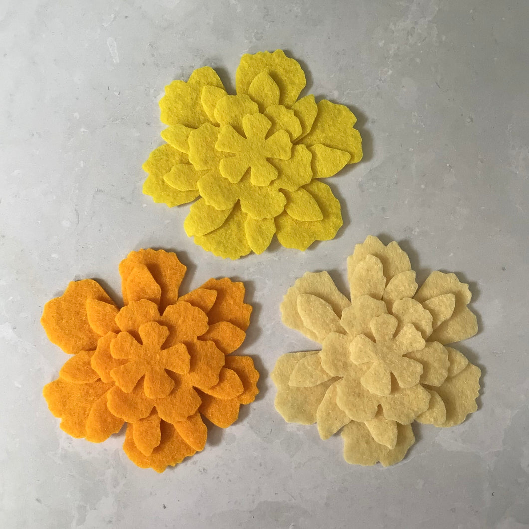 Yellow Felt Flowers, Large, Felt Die Cut Flowers