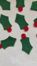 Load and play video in Gallery viewer, Felt Holly and Berries, Felt Die Cut Christmas Holly Leaves

