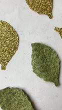 Load and play video in Gallery viewer, Gold &amp; Green Felt Rose Leaves, Die Cut Felt Leaves
