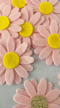 Load and play video in Gallery viewer, Pink Daisy Flowers, LARGE, Die Cut Felt Daisies, Champagne Glitter Centres
