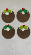 Load and play video in Gallery viewer, Felt Christmas Puddings, Die Cut Felt Christmas Pudding Shapes
