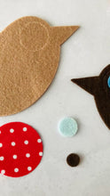 Load and play video in Gallery viewer, Felt Die Cut Retro Robins, LARGE, with Red Polka Dot Breast, Christmas Robins
