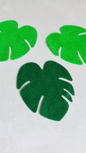 Load and play video in Gallery viewer, Large Green Felt Tropical Leaves, Felt Die Cut Monstera Leaf
