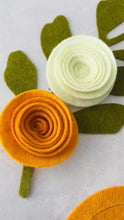 Load and play video in Gallery viewer, Yellow Felt Ranuncula Flowers | Yellow die cut felt flowers

