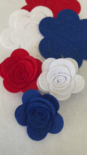 Load and play video in Gallery viewer, Patriotic Felt Roses, Pack of 12 (Medium), Felt die cut Flowers
