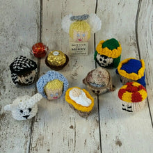 Load image into Gallery viewer, Knitted Christmas Nativity Set, Ferrero Rocher Chocolate Covers, Heirloom Nativity Set
