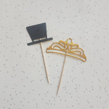 Load image into Gallery viewer, Top Hat and Tiara Glitter Cupcake Toppers
