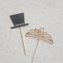 Load image into Gallery viewer, Top Hat and Tiara Glitter Cupcake Toppers
