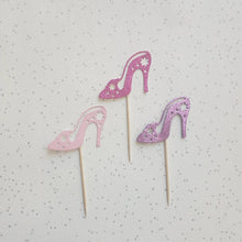 Load image into Gallery viewer, Shoe Cake Toppers, Glitter Stiletto Cupcake Toppers
