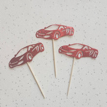 Load image into Gallery viewer, Red Glitter Sports Car Cake Topper, Car Cupcake Toppers
