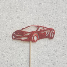 Load image into Gallery viewer, Red Glitter Sports Car Cake Topper, Car Cupcake Toppers
