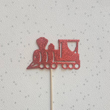 Load image into Gallery viewer, Train Cake Toppers, Glitter Train cupcake toppers
