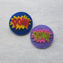 Load image into Gallery viewer, Sew Your Own Felt POW ! Pin Badge Kit, Die cut felt Superhero Brooch kit
