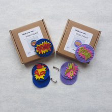 Load image into Gallery viewer, Sew Your Own Felt POW ! Pin Badge Kit, Die cut felt Superhero Brooch kit

