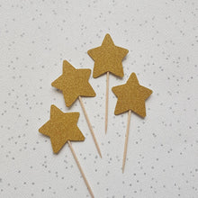 Load image into Gallery viewer, Star Cake Toppers, Glitter Gold Stars Cupcake Toppers
